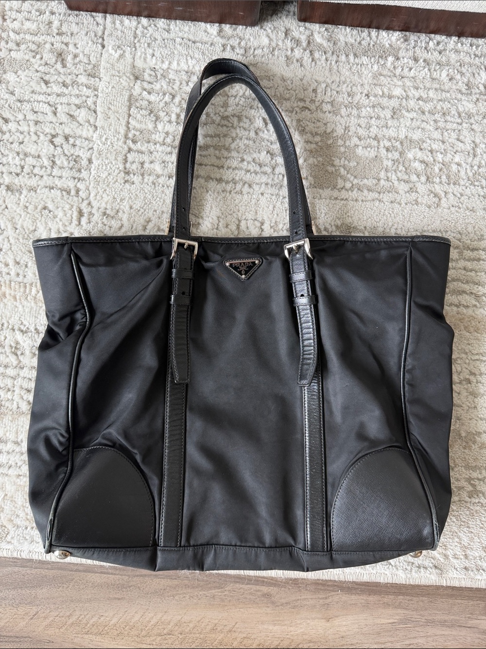 Prada Black Nylon Tote with Leather Accents